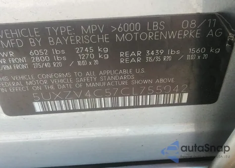 2012 BMW X5 xDrive35I/xDrive35I Premium/xDrive35I Sport Activity z USA, uszkodzony, nr VIN 5UXZV4C57CL755042